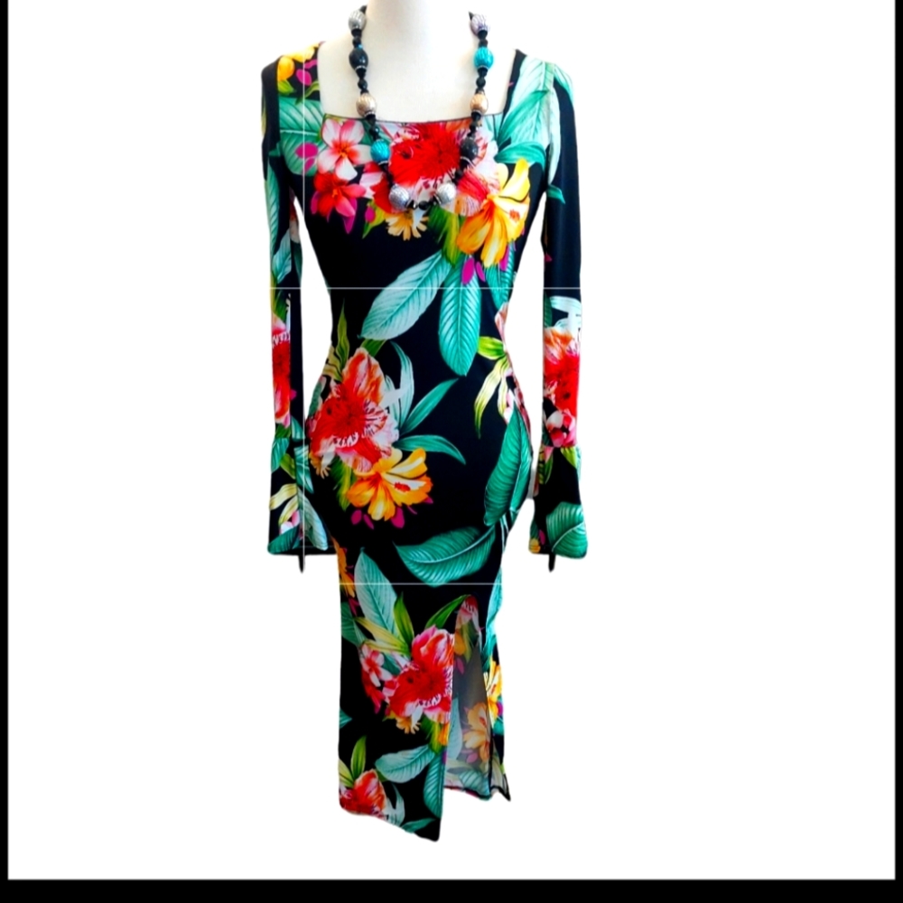 Multi Floral Print Stretch Dress